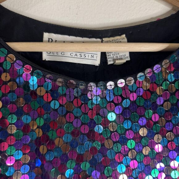 Blacktie Oleg Cassini Dress Womens 14 Sequin Long Sleeve Cocktail Multicolor 90s - Picture 5 of 15